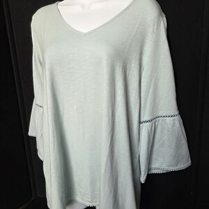 J. Jill Medium Pastel Shirt With Bell Sleeve Dainty Pompom Trim Spring Wardrobe